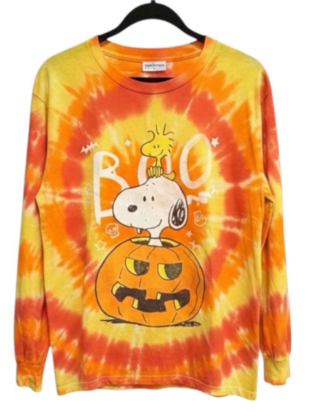 Authentic Peanuts "BOO" Yellow Orange Tie-Dye Long-Sleeve Graphic Tee Sz M
